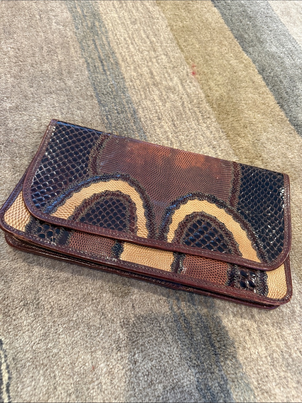 Carlos Falchi Brown and Tan Patterned Clutch